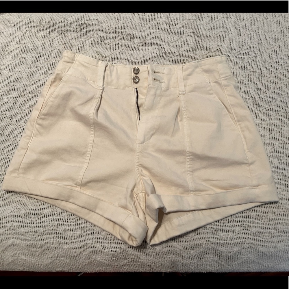 Paige Brooklyn Pleated Stretch Denim Shorts